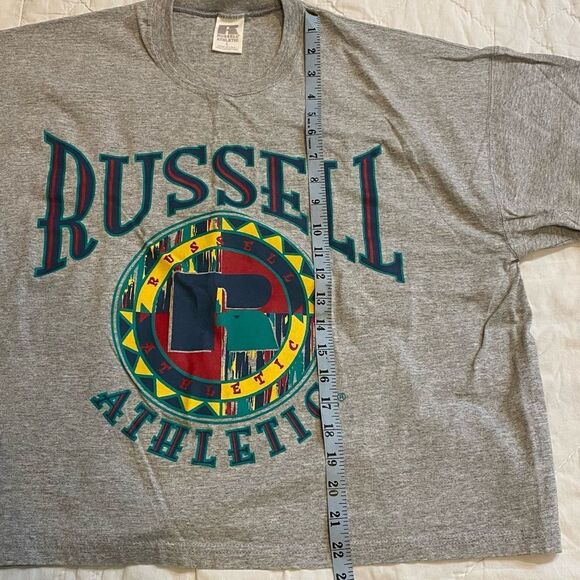 Vintage Russel Athletic Cropped T-Shirt Grey Men’s Large - Picture 4 of 6